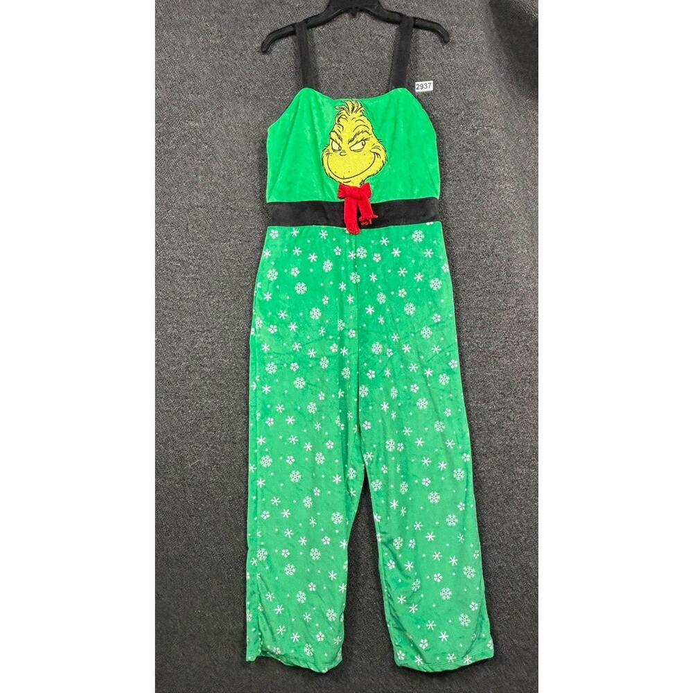 The Grinch Pajama Jumpsuit Womens Large Christmas Fleece Snowflake Dr. Seuss